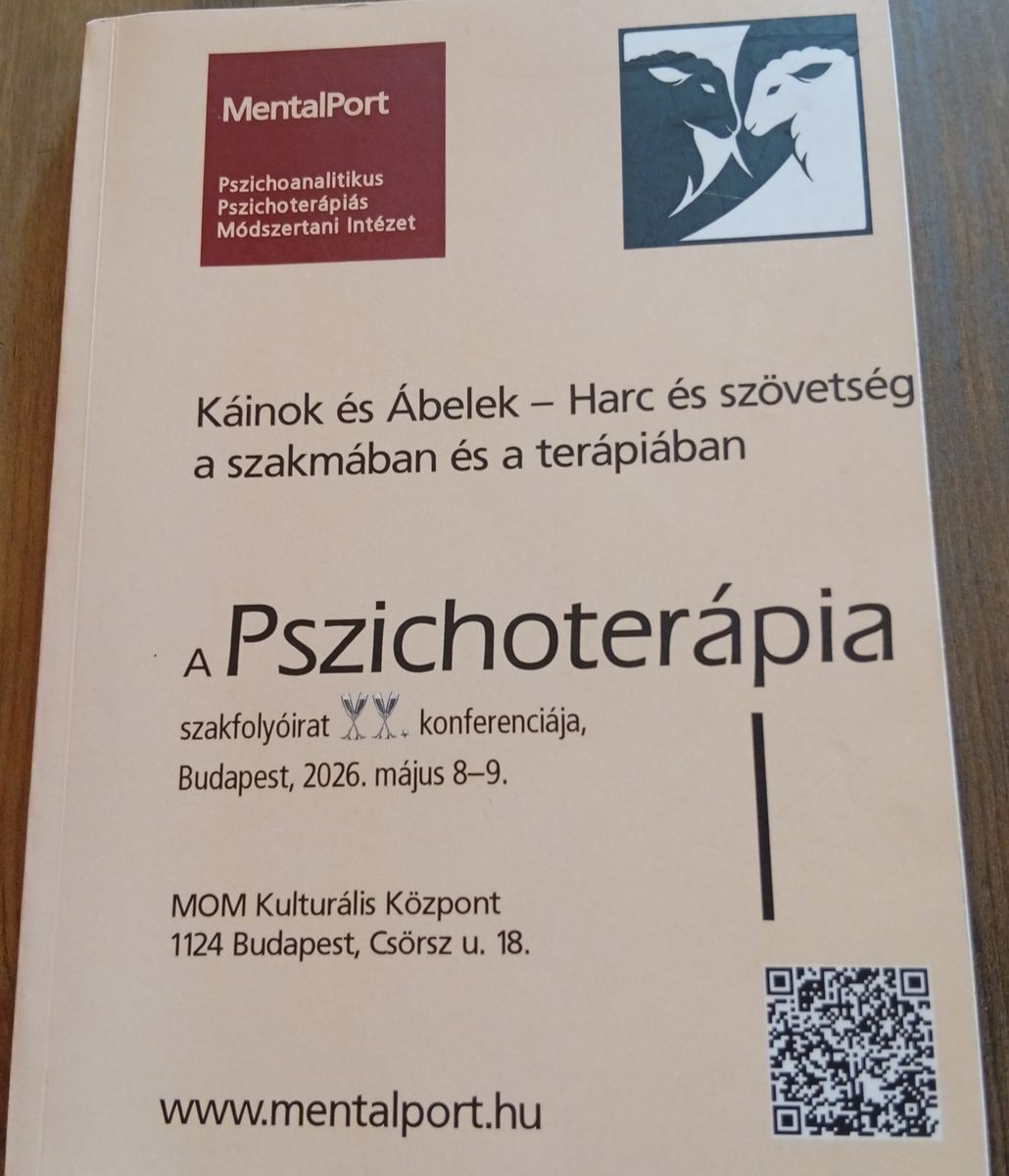 A 2026-os konferencia absztraktkötetének borítója: „Káinok és Ábelek – Harc és szövetség a szakmában és a terápiában”.